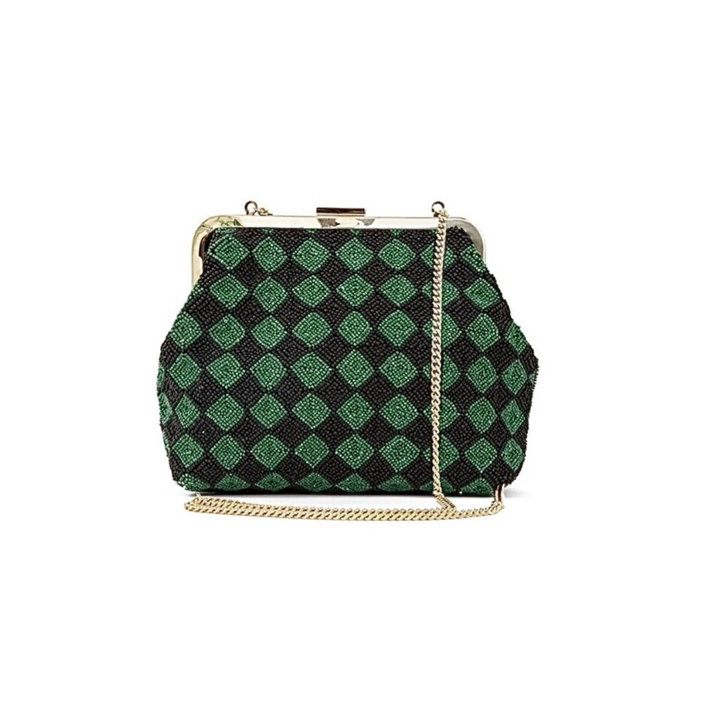 Clare V Black and Green Patterned Clutch